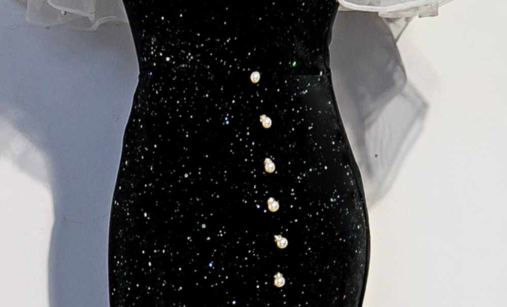 Robe de bal longue sirène noire, robe de soirée noire ED0880