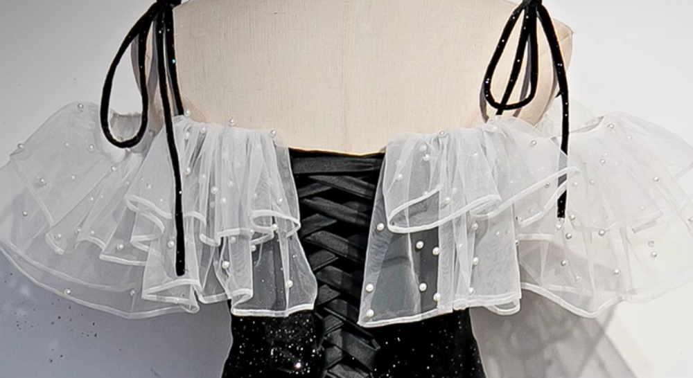 Robe de bal longue sirène noire, robe de soirée noire ED0880