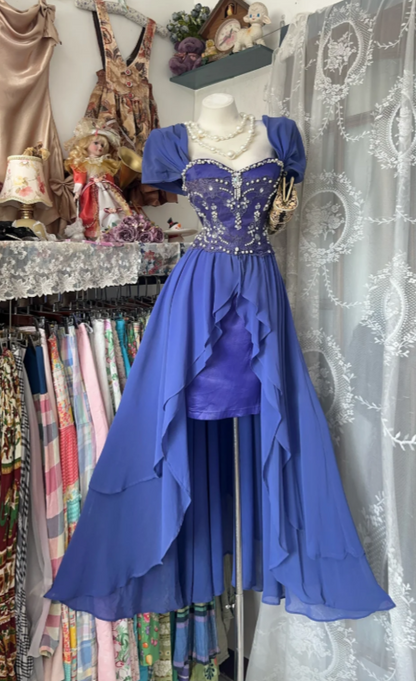 Chic Blue Prom Dress Sweetheart A-Line Chiffon Long Evening Dress  ED08804