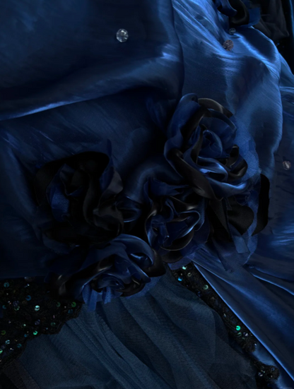 Chic Navy Blue Prom Dress Strapless A-Line Satin Long Quinceanera Dress ED08807