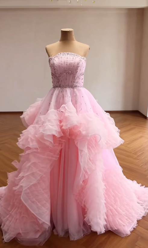 Fairy Pink Quinceanera Dress Tulle A-Line Beaded Sweet 16 Dress ED08808