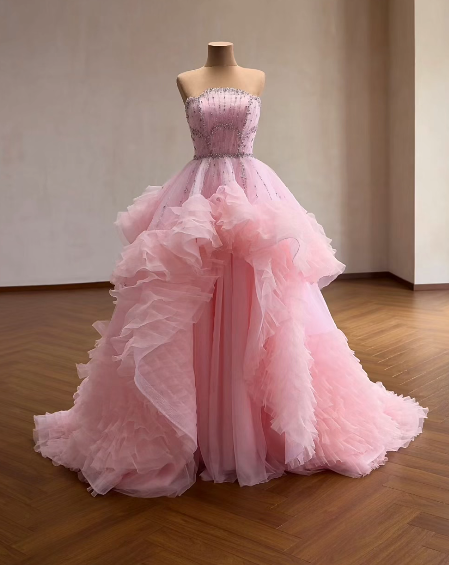 Fairy Pink Quinceanera Dress Tulle A-Line Beaded Sweet 16 Dress ED08808