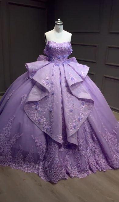 Robe de quinceañera violette féerique en tulle, style robe de bal, avec appliqués, pour Sweet 16, modèle ED08812