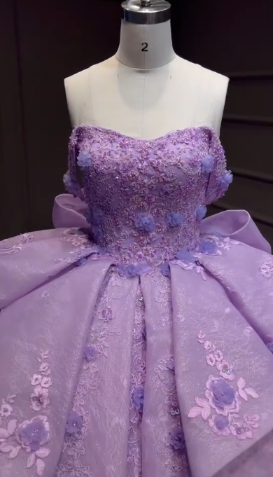 Fairy Purple Quinceanera Dress Tulle Ball Gown Applique Sweet 16 Dress ED08812