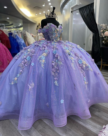 Fairy Purple Quinceanera Dress Tulle Ball Gown Applique Sweet 16 Dress ED08813