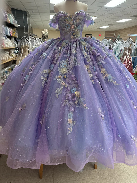 Robe de Quinceañera féérique violette en tulle, robe de bal avec appliques, robe de Sweet 16 ED08813