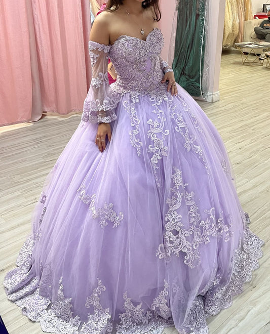 Robe de Quinceañera Féerique Violette en Tulle, Robe de Bal, Appliquée, Robe de Doux 16 ans ED08814