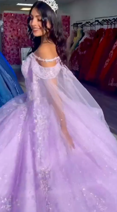 Fairy Purple Quinceanera Dress Tulle Off-shoulder Ball Gown Applique Sweet 16 Dress ED08815