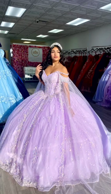 Robe de Quinceanera violette féerique en tulle, bustier, robe de bal, robe de 16 ans ornée d'appliqués ED08815