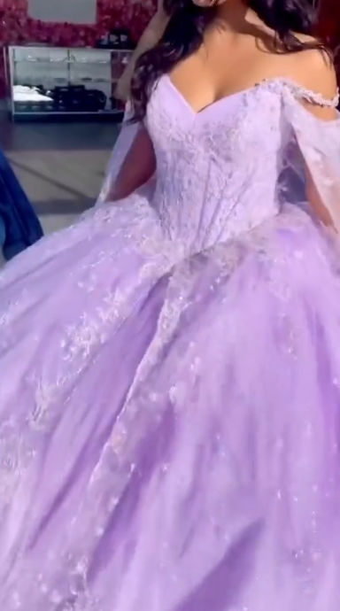 Fairy Purple Quinceanera Dress Tulle Off-shoulder Ball Gown Applique Sweet 16 Dress ED08815