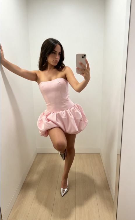 Simple Pink Hoco Dress Satin A-Line Birthday Dress Strapless Summer Dress  ED08830