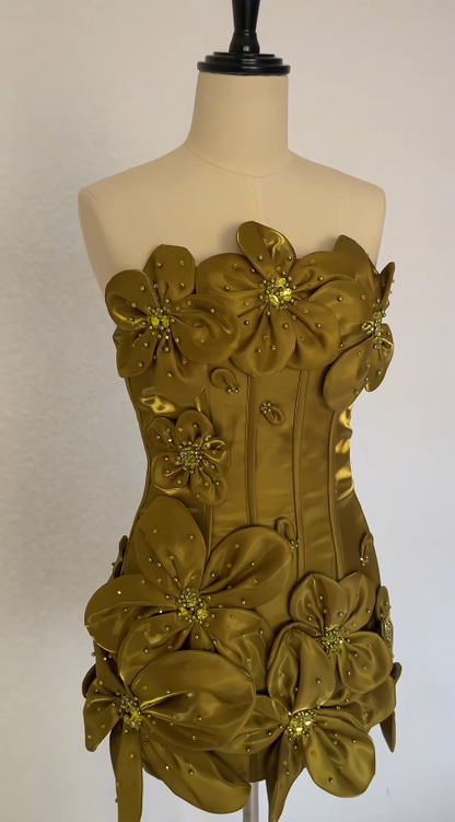 Simple Olive Green Hoco Dress Satin Sheath Birthday Dress Strapless Summer Dress  ED08840