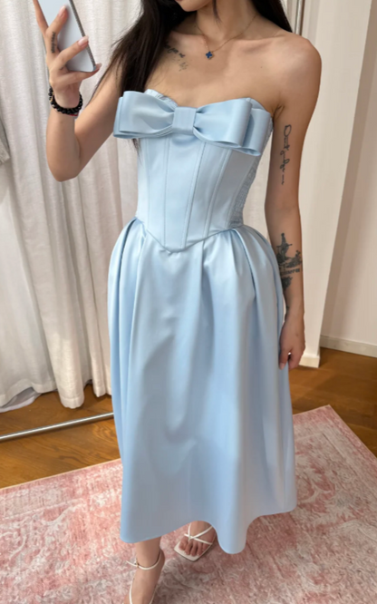 Elegant Blue Birthday Dress A-Line Party Dress Sweetheart Satin Formal Dress  ED08844