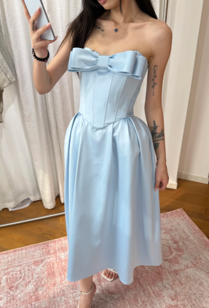 Elegant Blue Birthday Dress A-Line Party Dress Sweetheart Satin Formal Dress  ED08844