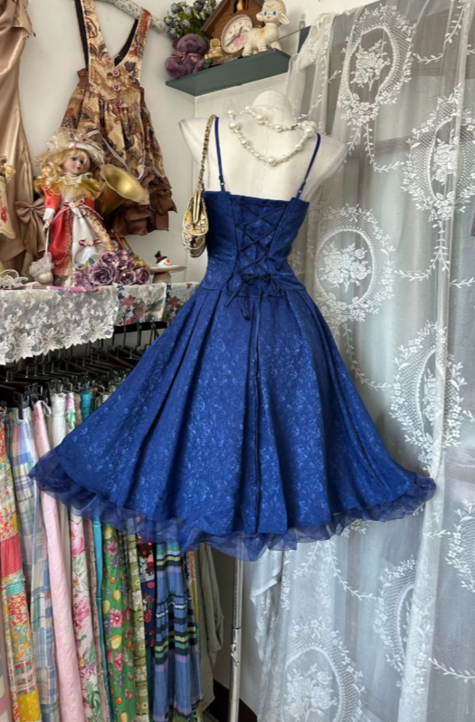 Chic Blue Birthday Dress A-Line Party Dress Spaghetti Straps Chiffon Formal Dress ED08845