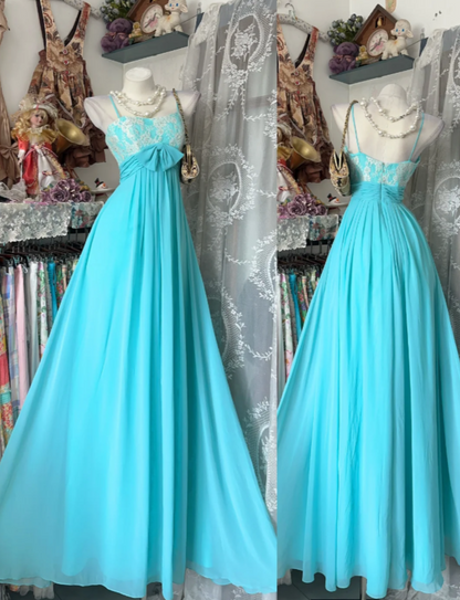 Chic Blue Evening Dress Straps Sheath Chiffon Long Prom Dress ED08852