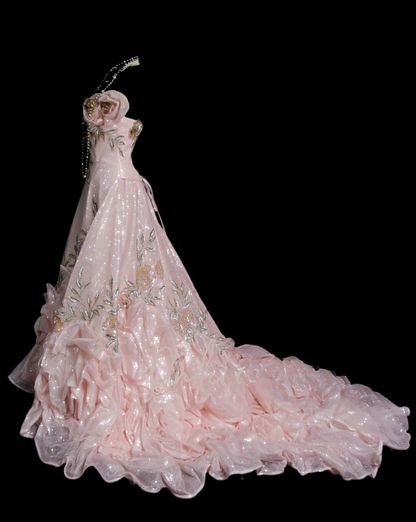 Chic Pink Evening Dress Strapless A-Line Sequins Long Prom Dress ED08854