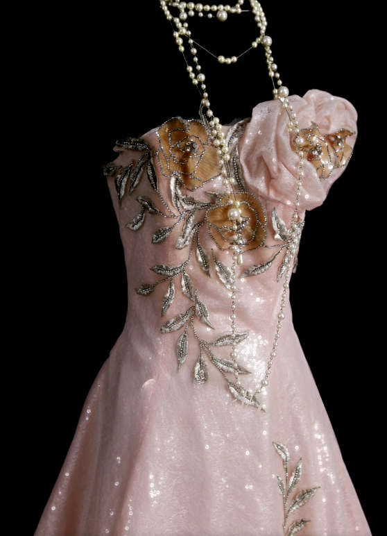Chic Pink Evening Dress Strapless A-Line Sequins Long Prom Dress ED08854