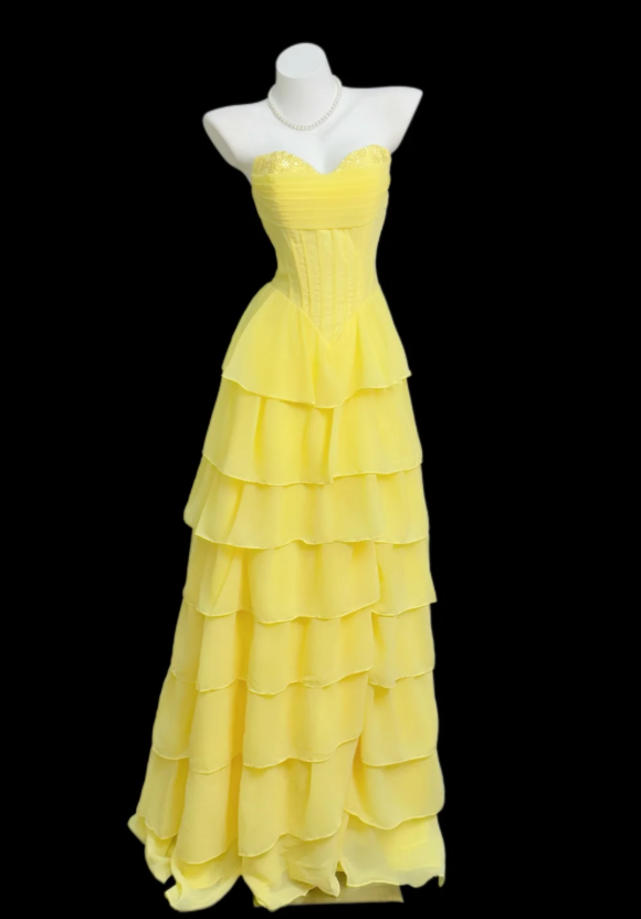 Glam Yellow Evening Dress Sweetheart A-Line Chiffon Long Prom Dress ED08855