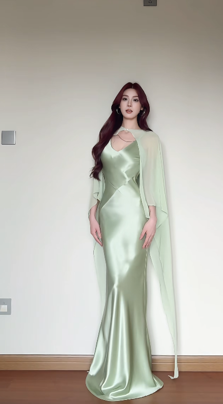 Robe de soirée verte glamour, bretelles, fourreau, satin, longue robe de bal ED08856