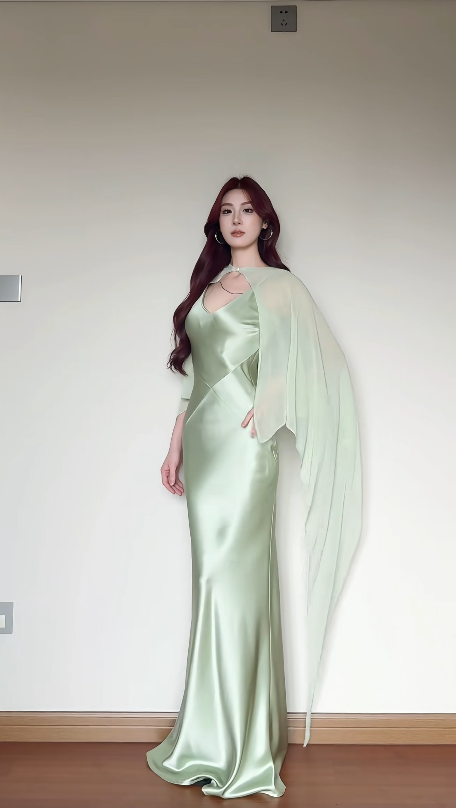 Glam Green Evening Dress Straps Sheath Satin Long Prom Dress ED08856