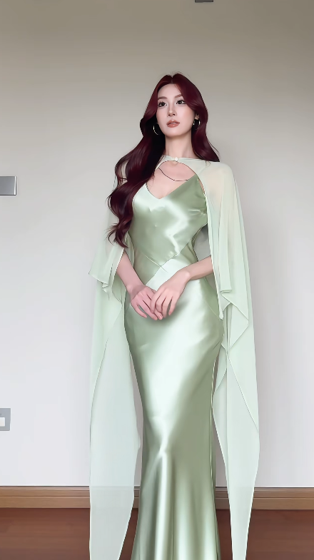Glam Green Evening Dress Straps Sheath Satin Long Prom Dress ED08856