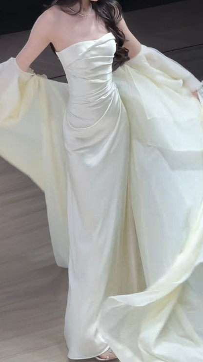 Timeless Strapless White Wedding Dress Satin Bridal Dress Sheath Bridal Gown ED08861
