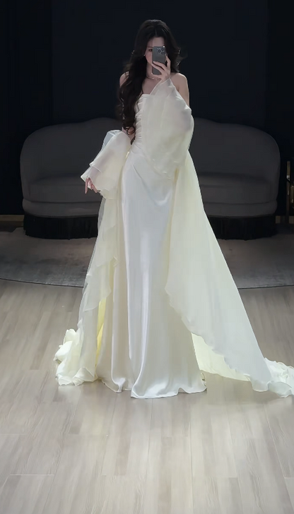 Timeless Strapless White Wedding Dress Satin Bridal Dress Sheath Bridal Gown ED08861