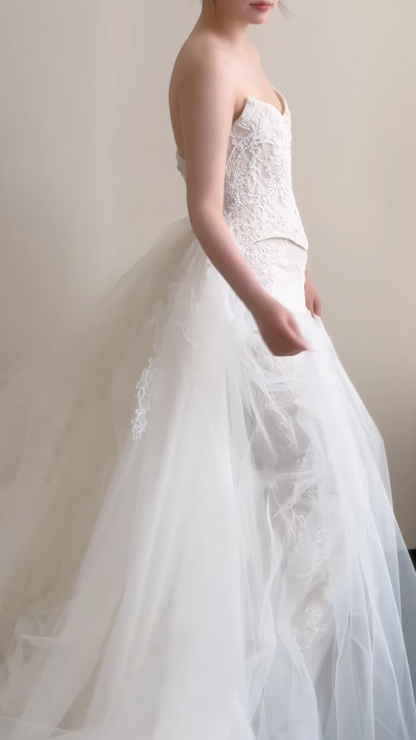 Timeless Strapless White Wedding Dress Lace Bridal Dress Sheath Bridal Gown ED08863