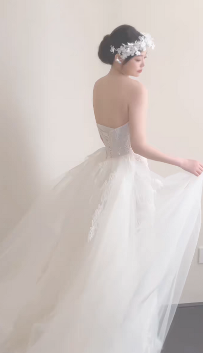 Timeless Strapless White Wedding Dress Lace Bridal Dress Sheath Bridal Gown ED08863