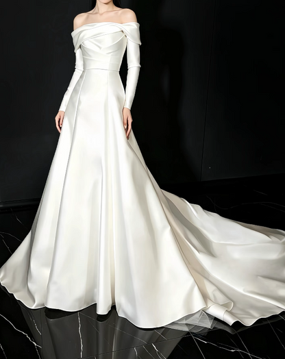Timeless Strapless White Wedding Dress Satin Bridal Dress Sheath Bridal Gown ED08864