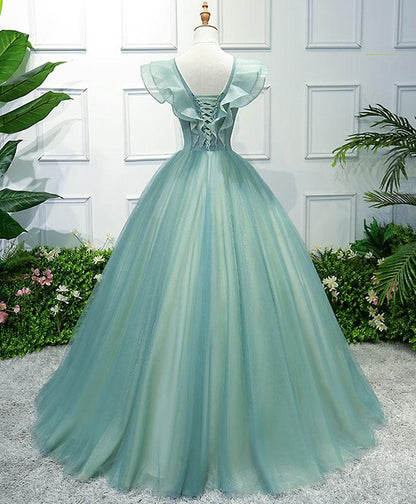 Green Tulle Lace Long Prom Gown, Tulle Lace Evening Dress ED0887