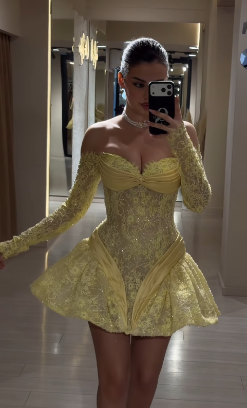 Chic Yellow Hoco Dress Sweetheart A-Line Graduation Party Dress Tulle Applique Birthday Dress ED08873