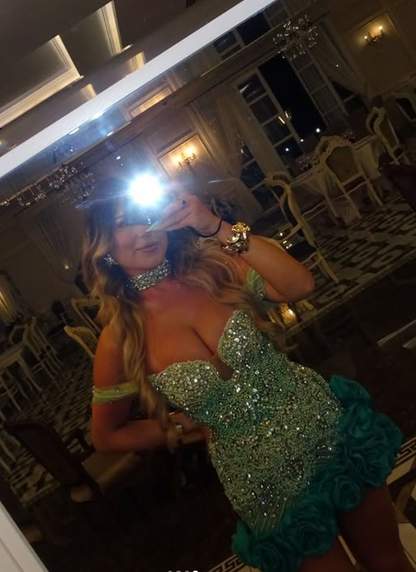 Sexy Blue Birthday Dress Off-shoulder Sheath Graduation Party Dress Beaded Tulle Short Prom Dress ED08877