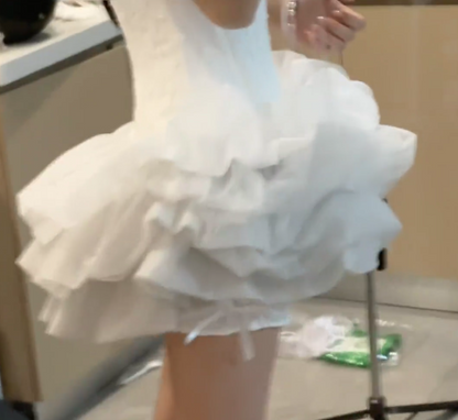Chic White Birthday Dress Straps Sheath Graduation Party Dress  Tulle Short Prom Dress ED08881