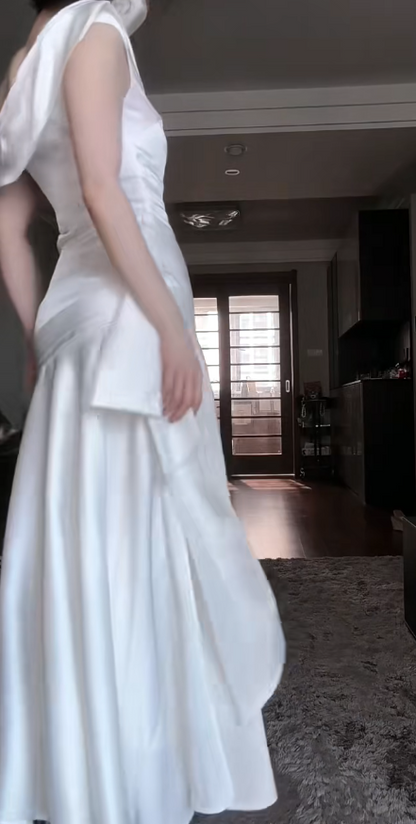 Elegant Off-shoulder A-Line Satin Long Evening Dress White Prom Dress ED08892