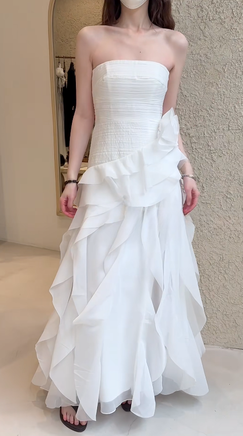 Fashion Strapless Sheath Chiffon Long Evening Dress Red Prom Dress  ED08893