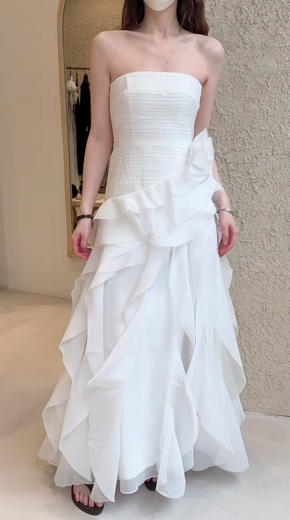 Fashion Strapless Sheath Chiffon Long Evening Dress Red Prom Dress  ED08893