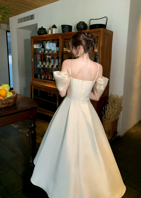Chic Straps A-Line Satin Long Evening Dress Yellow Prom Dress  ED08898