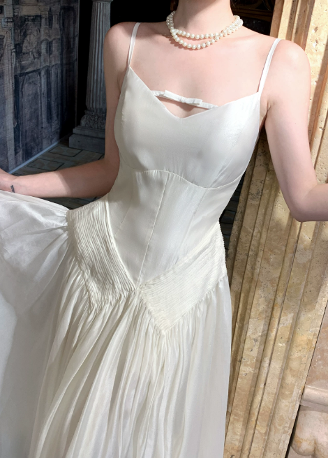 Chic Spaghetti Straps Summer Dress A-Line Chiffon Long Evening Dress White Prom Dress  ED08899