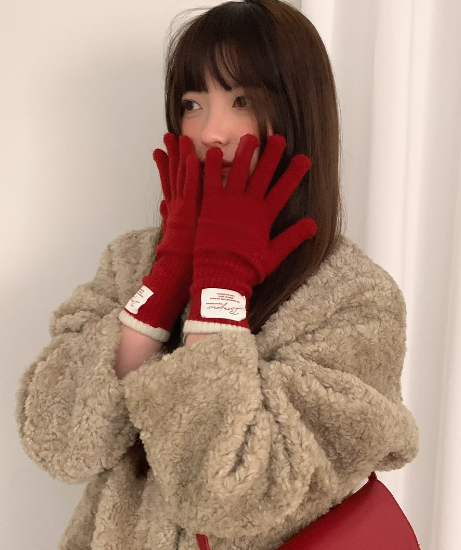 Red touch screen knitted warm gloves ED0889