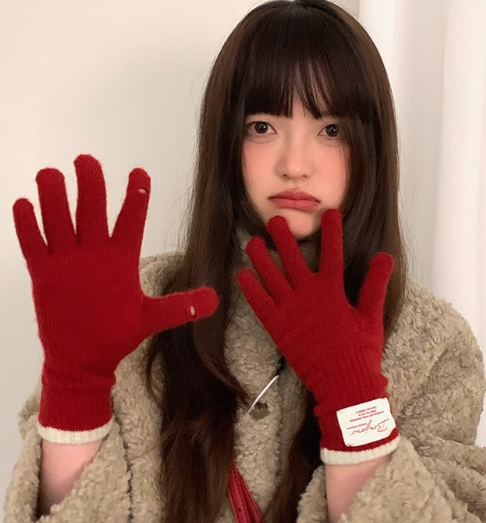 Red touch screen knitted warm gloves ED0889