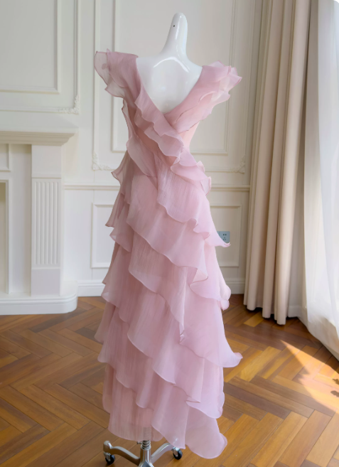 Chic V-neck Sheath Long Evening Dress Chiffon Summer Dress Yellow Prom Dress  ED08902