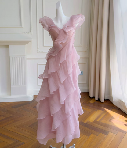 Chic V-neck Sheath Long Evening Dress Chiffon Summer Dress Yellow Prom Dress  ED08902