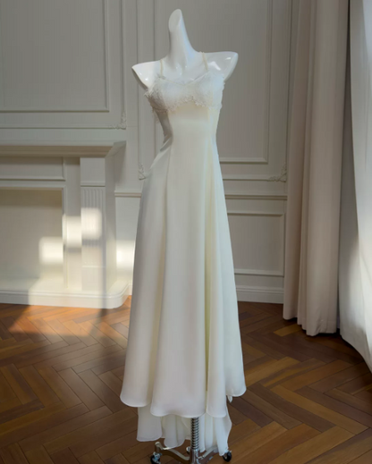 Chic V-neck Sheath Long Evening Dress Chiffon Summer Dress Ivory Prom Dress ED08904