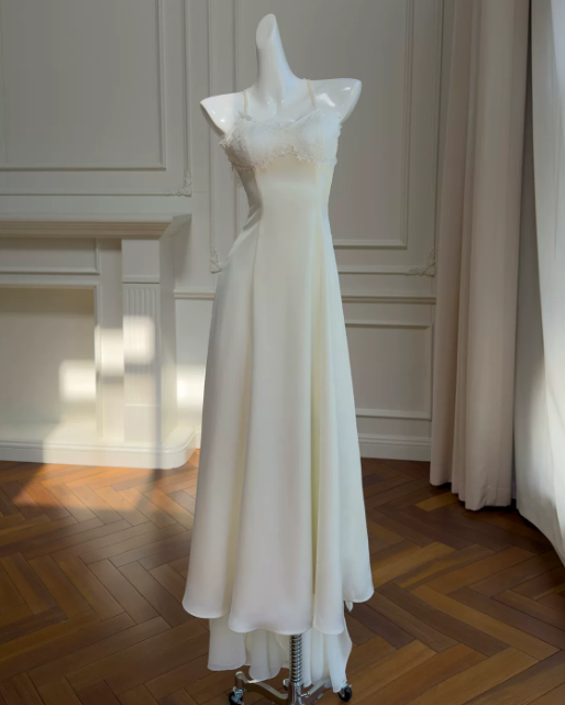 Robe de soirée longue fourreau chic en V en mousseline, robe d'été ivoire, robe de bal ED08904