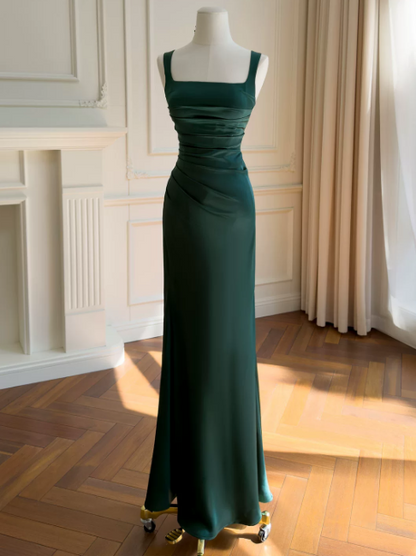 Glam Spaghetti Straps Sheath Long Evening Dress Satin Summer Dress Forest green Prom Dress ED08906