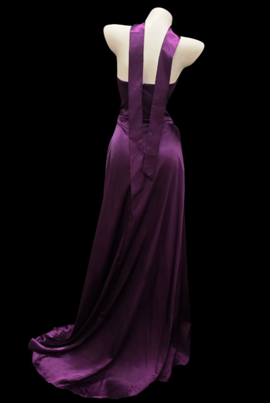 Glam Strapless Sheath Long Evening Dress Satin Purple Prom Dress ED08910