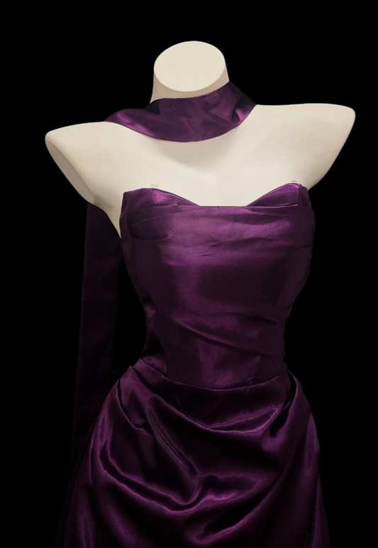 Robe de Soirée Longue Glamour Fourreau Sans Bretelles Satin Violet Bal de Promo ED08910