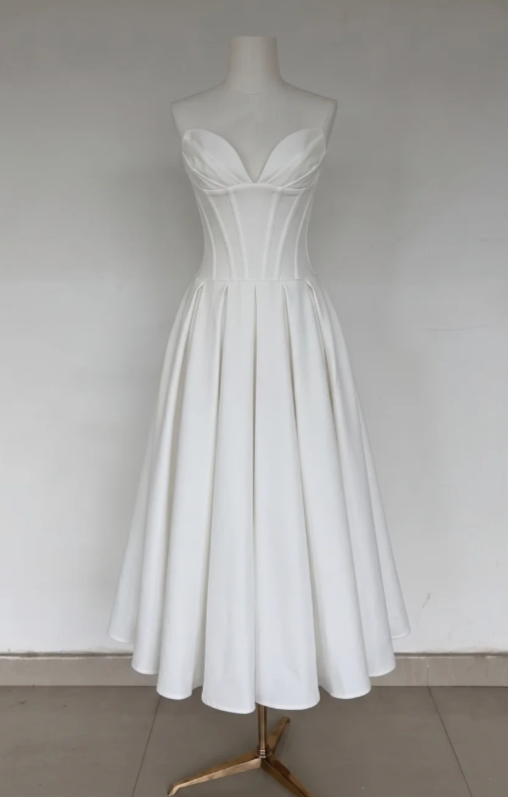 Modest Sheath Wedding Dress White Satin Bridal Dress Sweetheart Bridal Gown ED08914